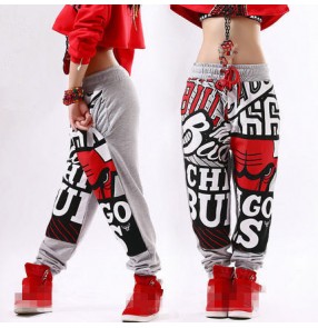 Graffiti pattern cotton gray black  loose fashion women's men's jogging sweatpants stage performance hip hop jazz dancing  dance harem pants trousers